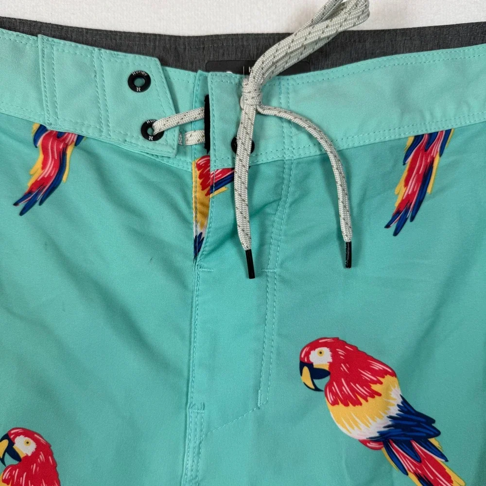 Hurley Phantom Board Shorts Mens 32 Teal Parrot Tropical Surf Swim Trunks